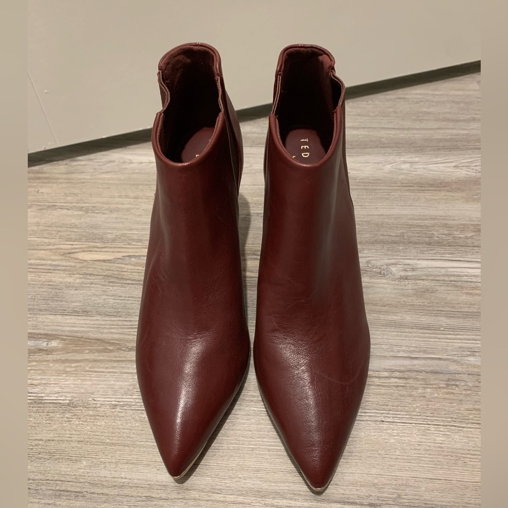 New Ted Baker Womens Beriinl Burgundy Leather Stiletto Heel Ankle Booties Sz 8.5